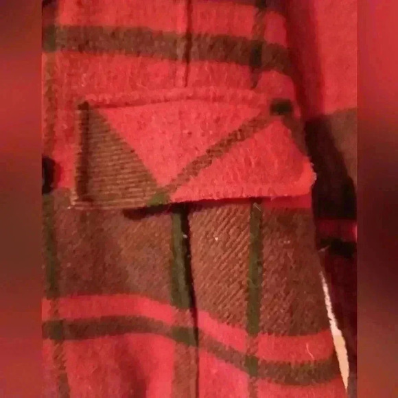 Maralyn & me Fall coatigan Winter wool Red Black Plaid Checkered Chore pea coat - Picture 2 of 7
